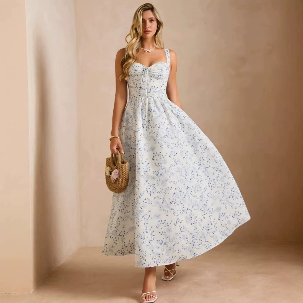 Zara Floral Cinched Waist Long Dress